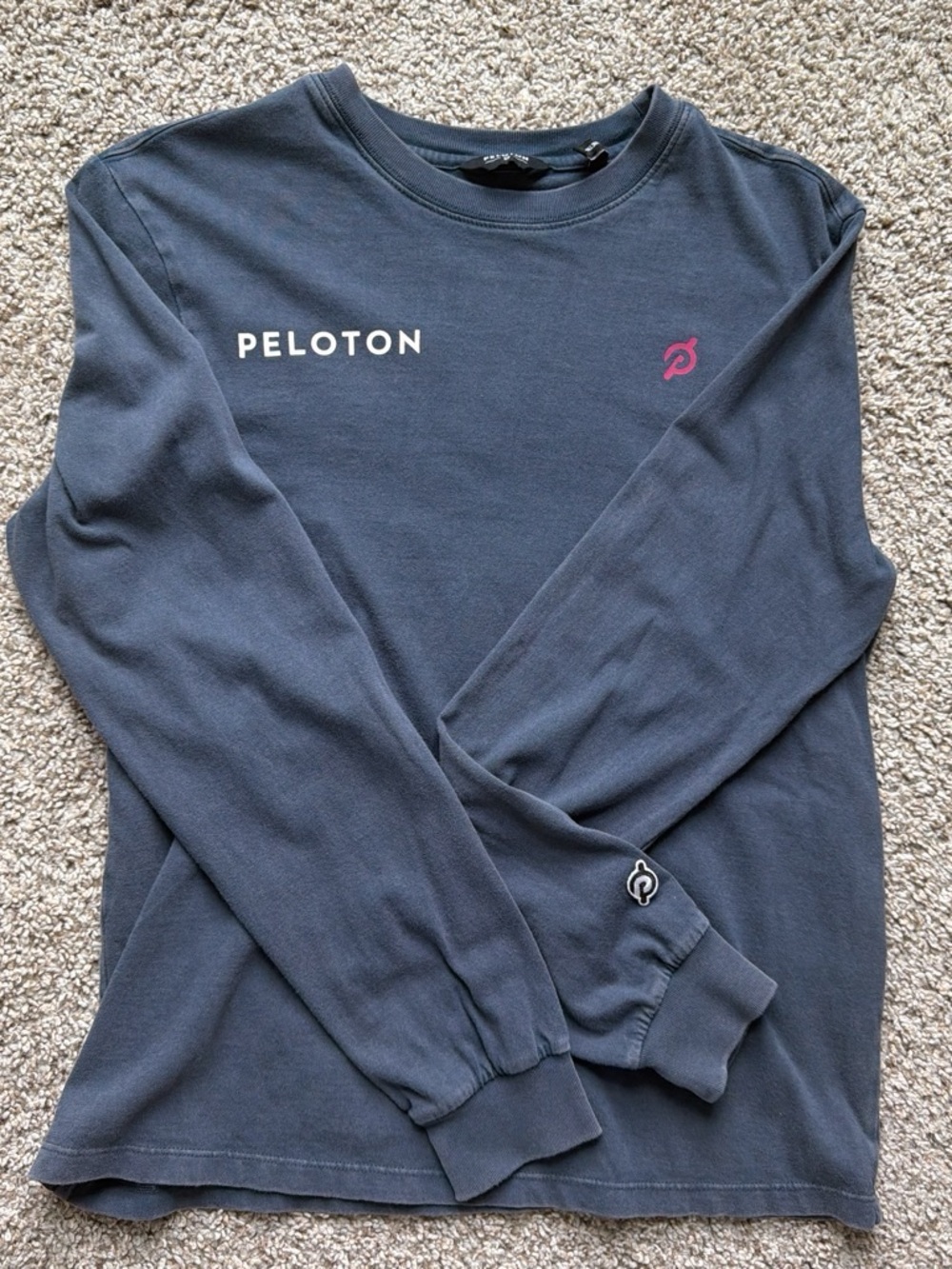Peloton Men’s Long-Sleeve Logo Tee - Navy with Pink Accent